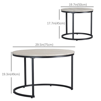 Nesting Coffee Tables Set of 2, Round, Metal Frame, Wood Grain, Grey Living Room Furniture at Gallery Canada
