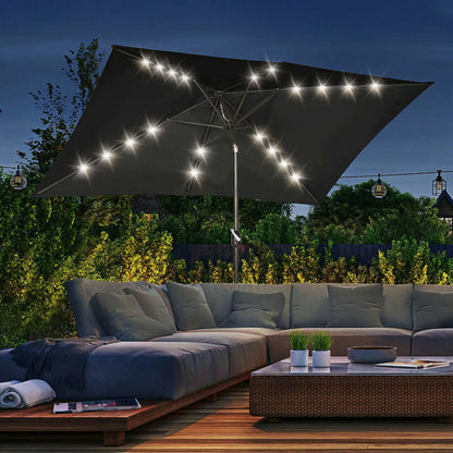 6.5x10ft Rectangle Tilt Patio Umbrella With LEDs, Black Sun Umbrellas at Gallery Canada