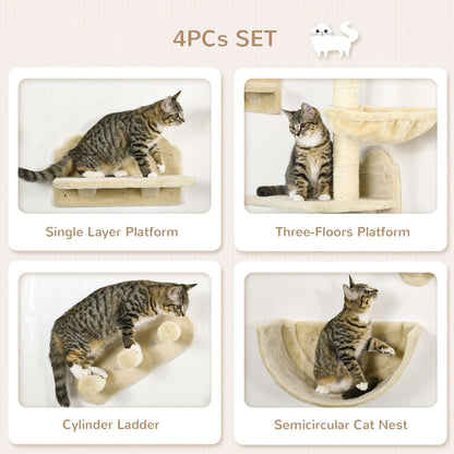 Cat Wall Shelves, 3PCs with Hammock, Scratching Post, Beige Cat Climbing Wall at Gallery Canada