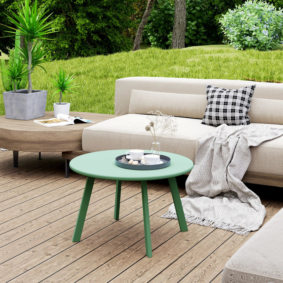 Round Outdoor Side Table, Metal Frame, Non-Slip Foot Pads, Green Patio Side Tables at Gallery Canada