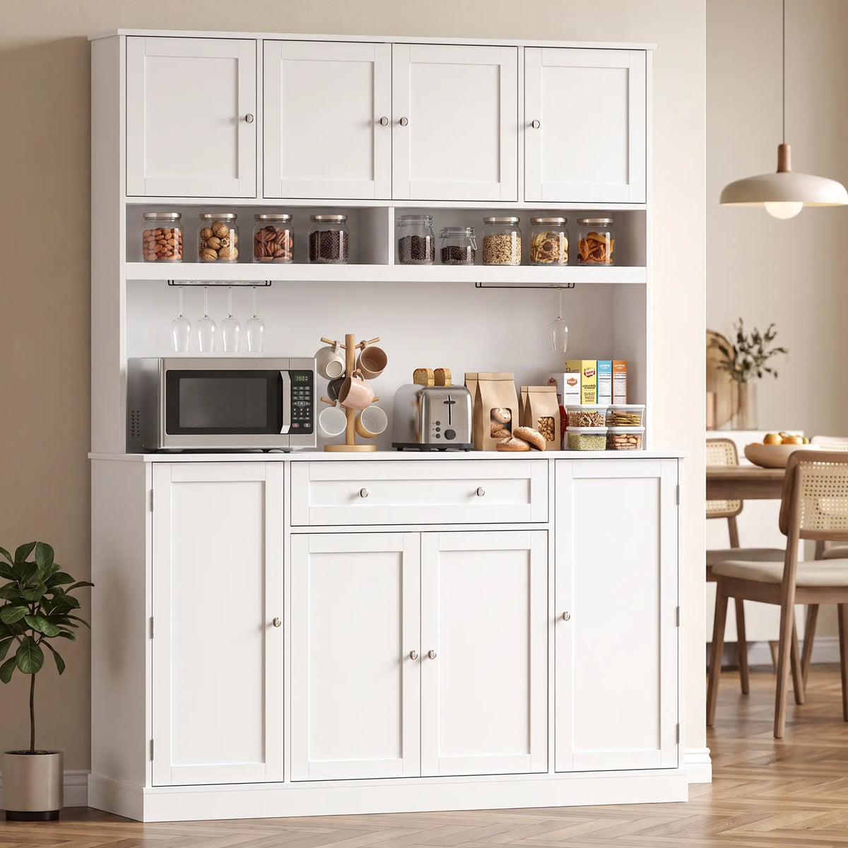 Cabinet de garde-manger de cuisine blanc "73", station de recharge, blanc