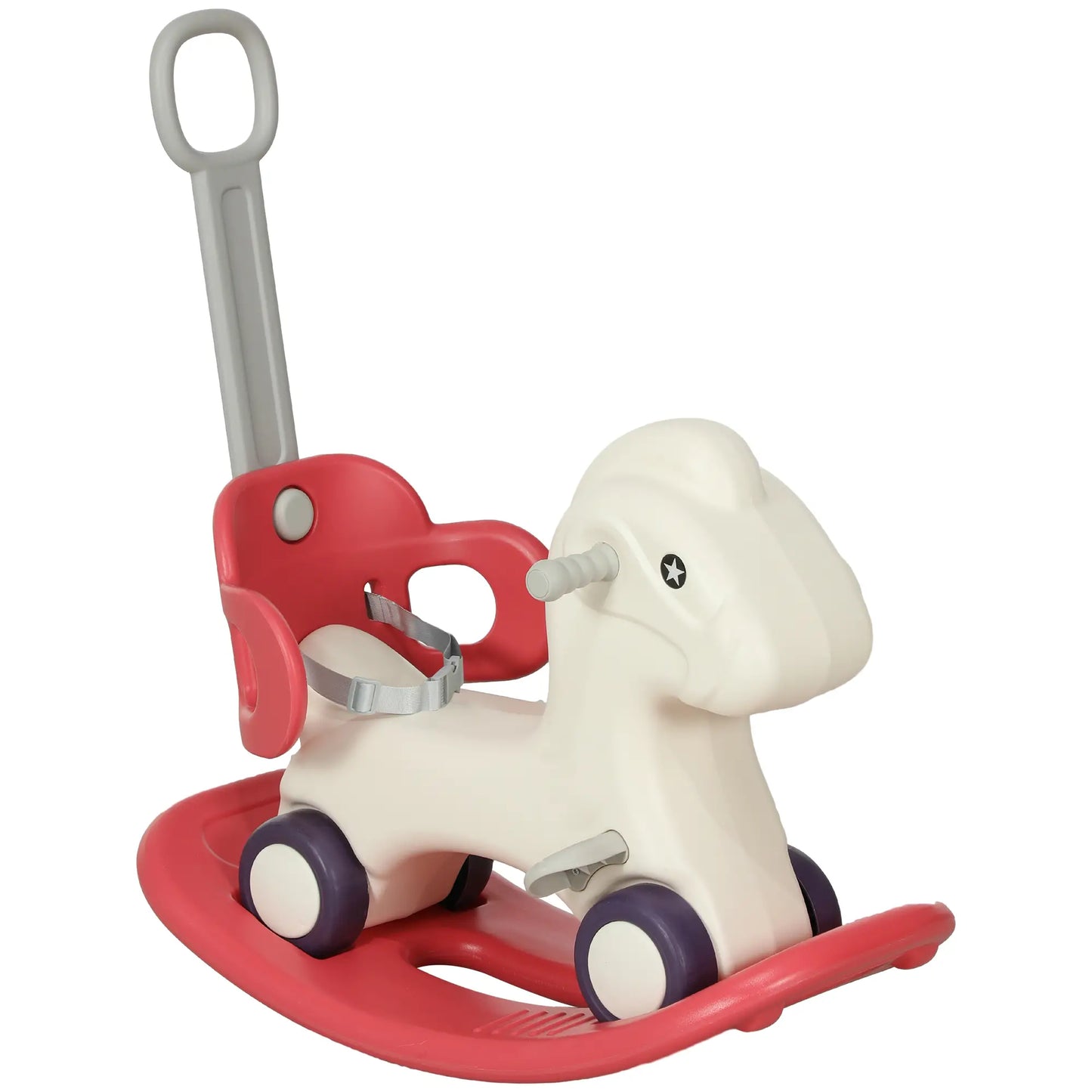 4 in 1 Kids Rocking Horse, Detachable Balance Board, Push Handle, Red Rocking Horses at Gallery Canada