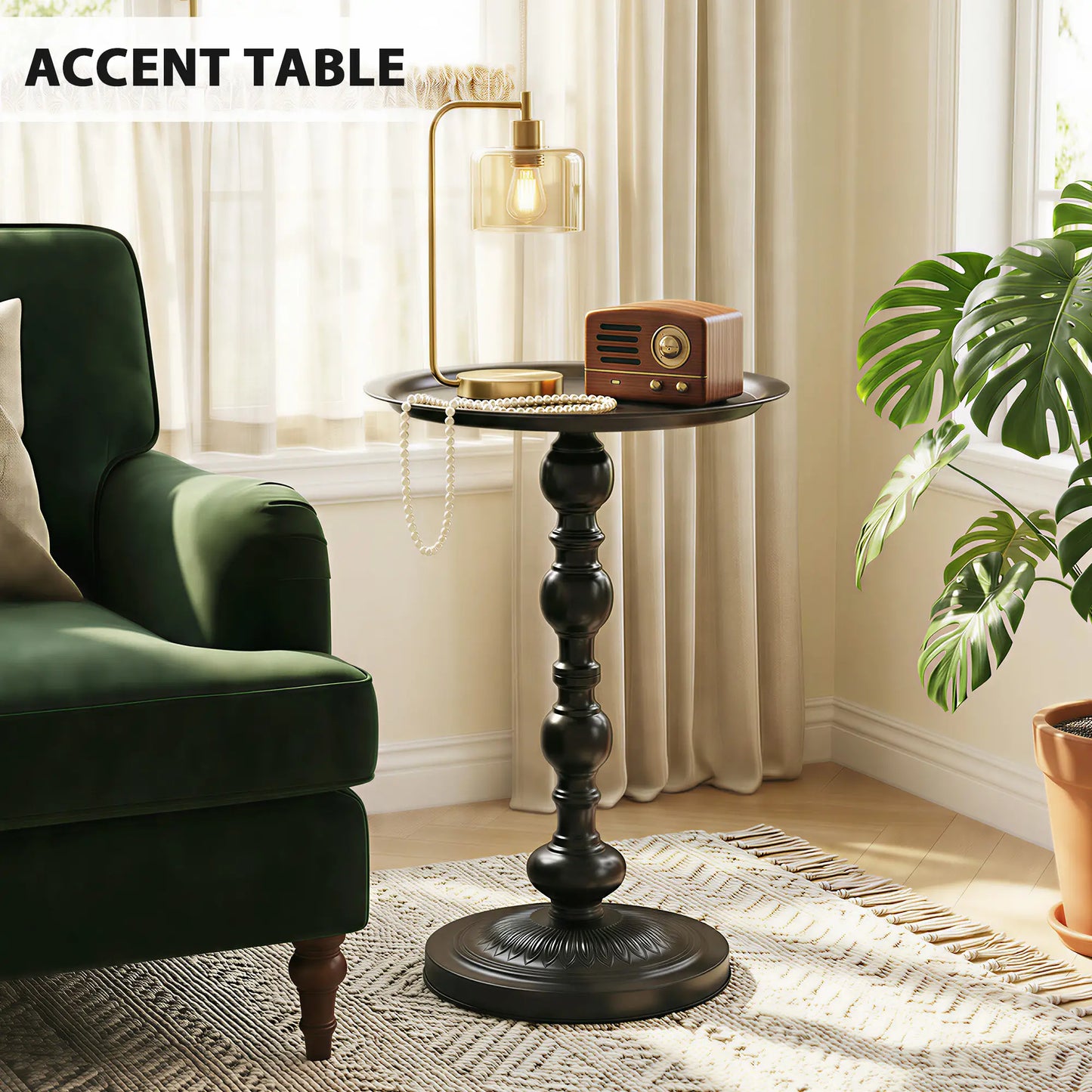 15.4" Round Outdoor Side Table, Tray Top Metal Patio Table, Black Patio Side Tables at Gallery Canada