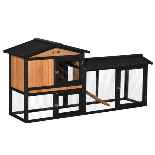 Wooden Rabbit Hutch, 69", with Run Box, Slide-out Tray, Ramp, Black Rabbit Hutch Black, Orange at Gallery Canada