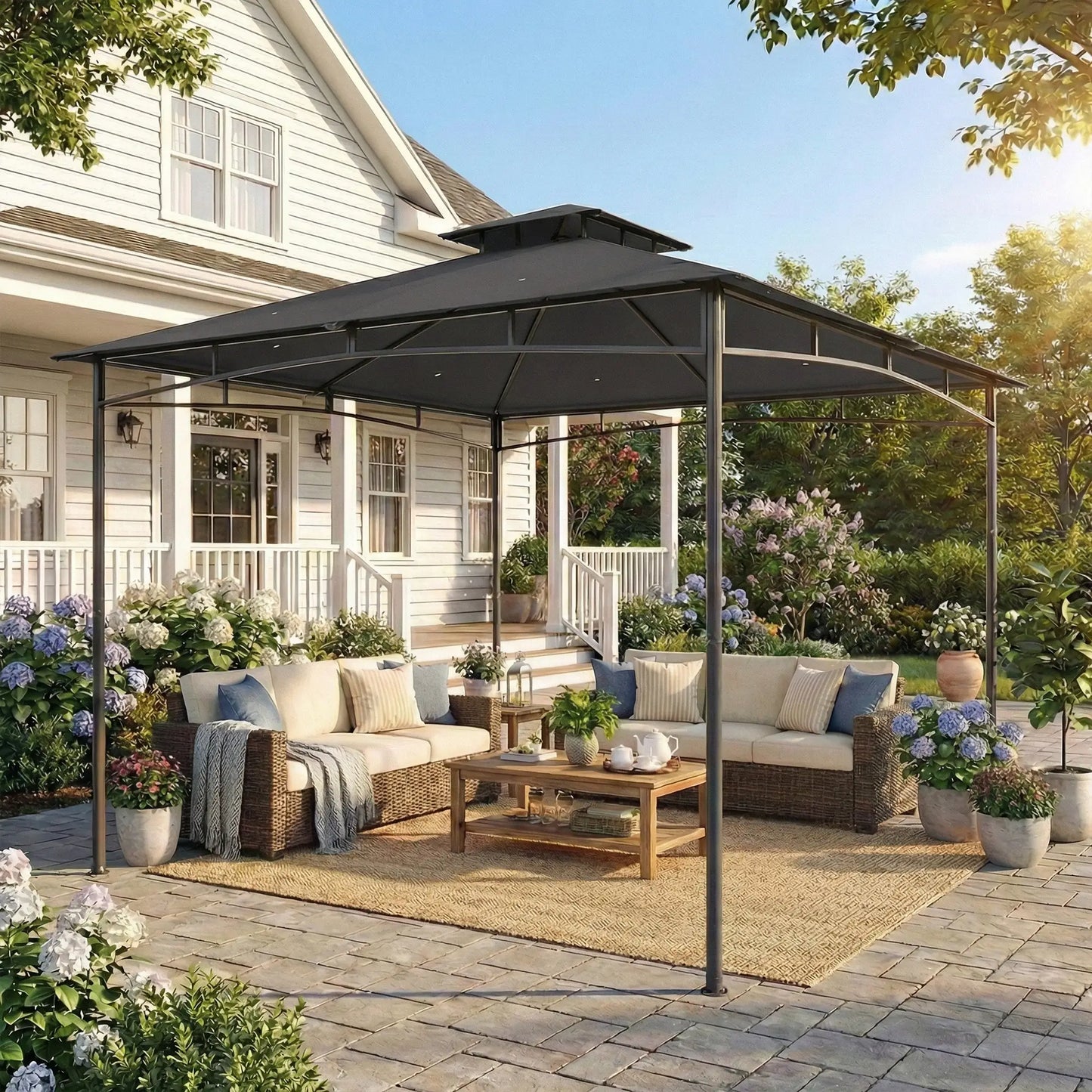 10' x 10' Gazebo, Metal Frame, 2-Tier Roof, Dark Grey Gazebos at Gallery Canada