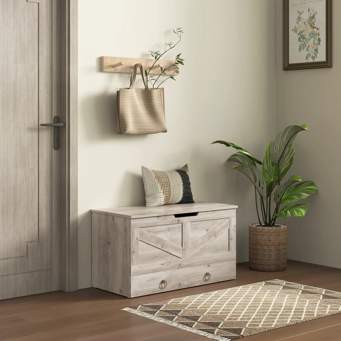 31.5 Inches Storage Chest, Wooden Box, Grey Wood Grain Storage Cabinets at Gallery Canada