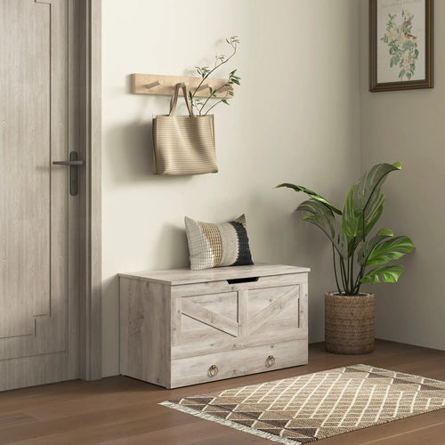 31.5 Inches Storage Chest, Wooden Box, Grey Wood Grain