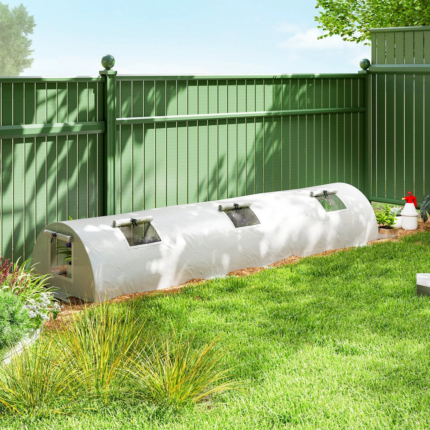 Portable Mini Greenhouse, 10' x 3' x 2', 5 Mesh Windows, Steel Frame, White