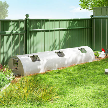 Portable Mini Greenhouse, 10' x 3' x 2', 5 Mesh Windows, Steel Frame, White