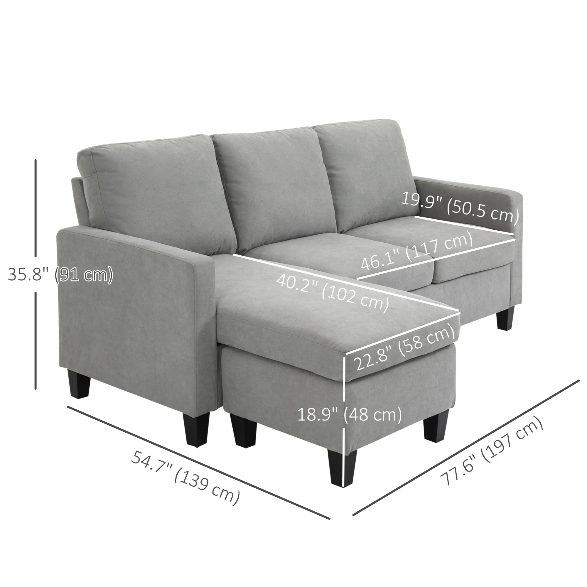 L-Shape Sectional Sofa with Ottoman, Modern Living Room Couch, Light Grey 3-Seater Sofas at Gallery Canada