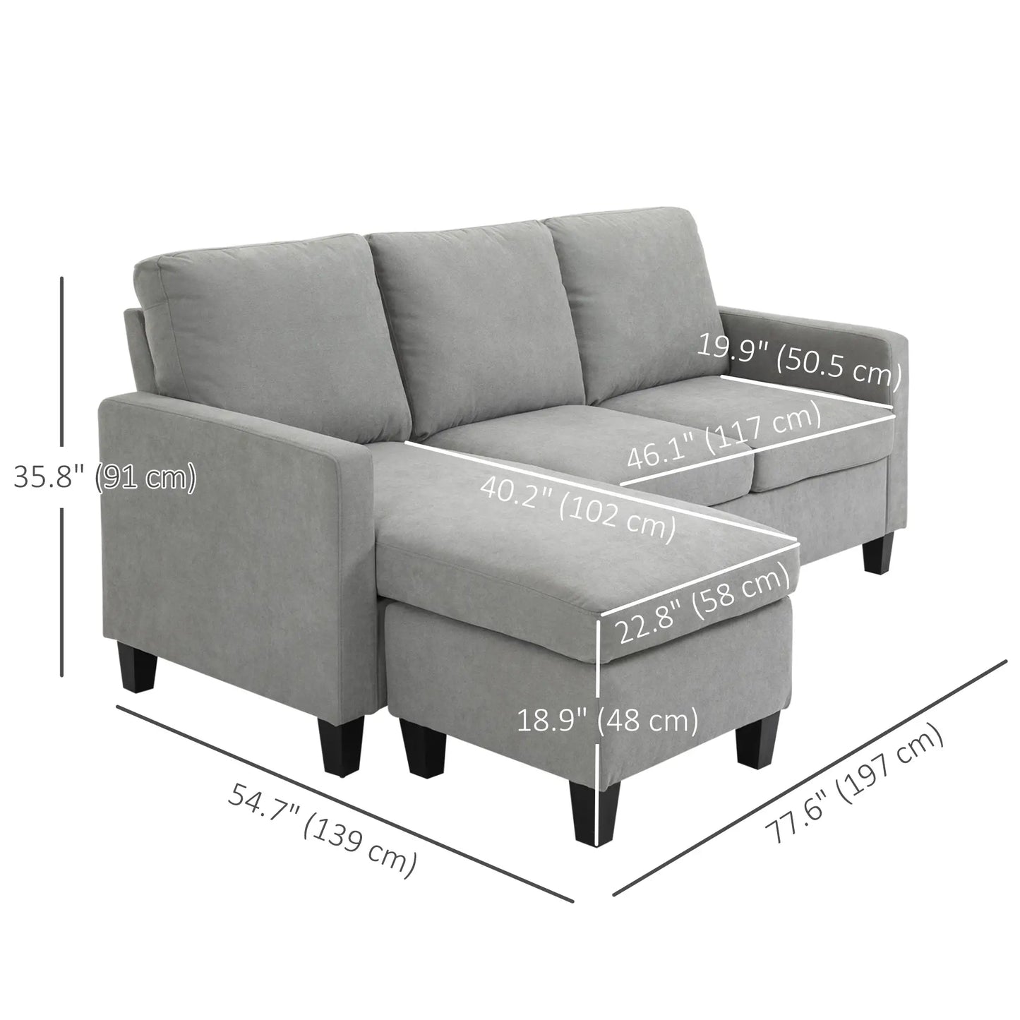 L-Shape Sectional Sofa with Ottoman, Modern Living Room Couch, Light Grey 3-Seater Sofas at Gallery Canada