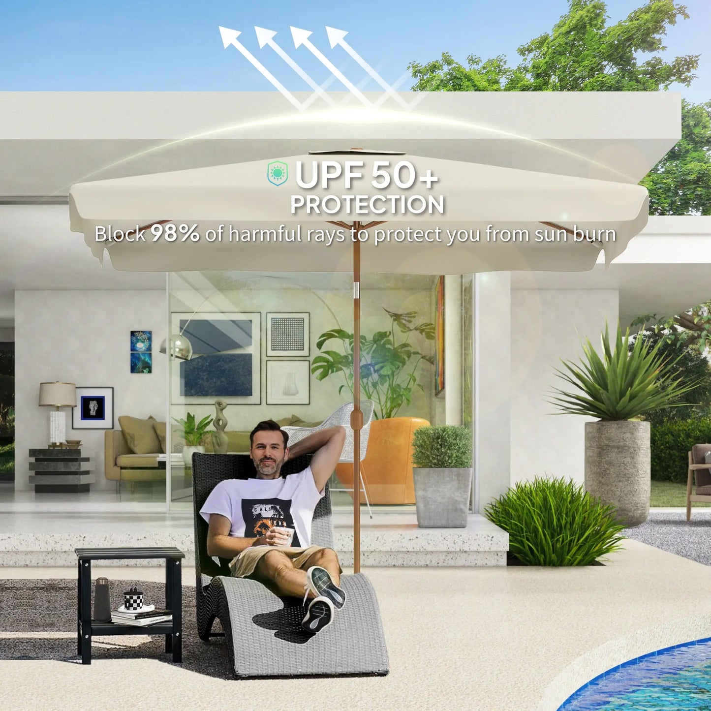 Patio Umbrella 118.1" x 78.7", UV50+ Protection, Beige Sun Umbrellas at Gallery Canada