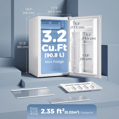 3.2 Cu Ft Mini Fridge, Chiller Box, Compact Refrigerator, White
