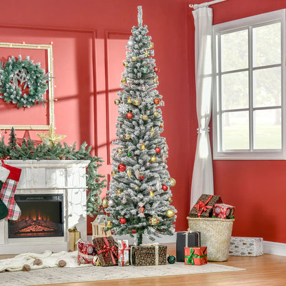 7.5ft Flocked Pencil Christmas Tree, Realistic Tips, Green Pencil Christmas Trees at Gallery Canada