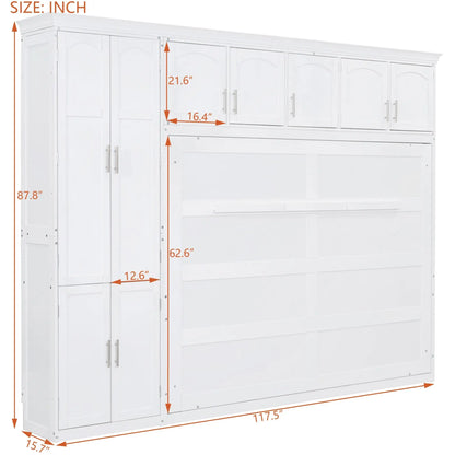 Murphy Bed with Cabinets, Space-Saving Design, 117.5" L x 16" W x 88" H, White Bed Frames at Gallery Canada