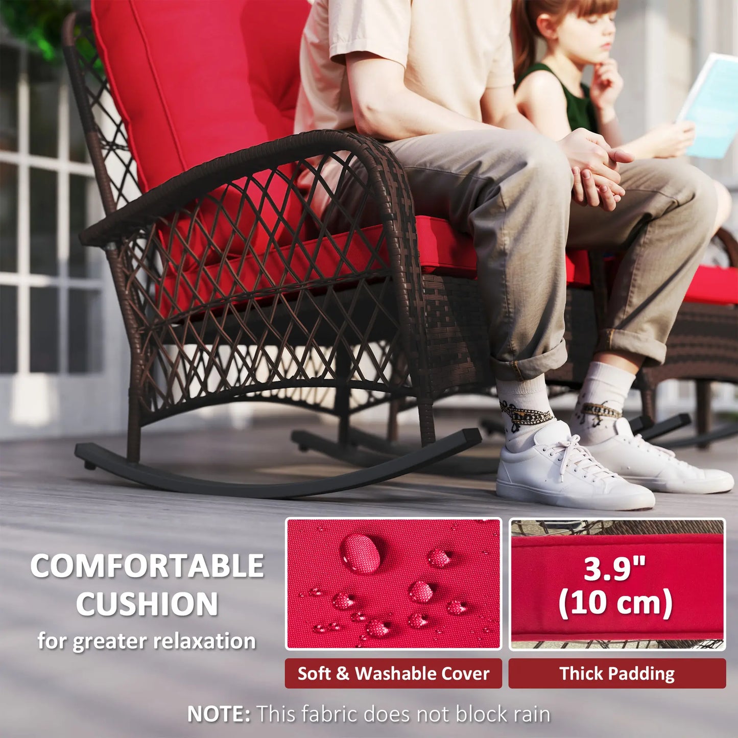 Outdoor Wicker Rattan Rocking Chair Set, Patio Rocker with Cushions, Red Outdoor Rocking Chairs at Gallery Canada