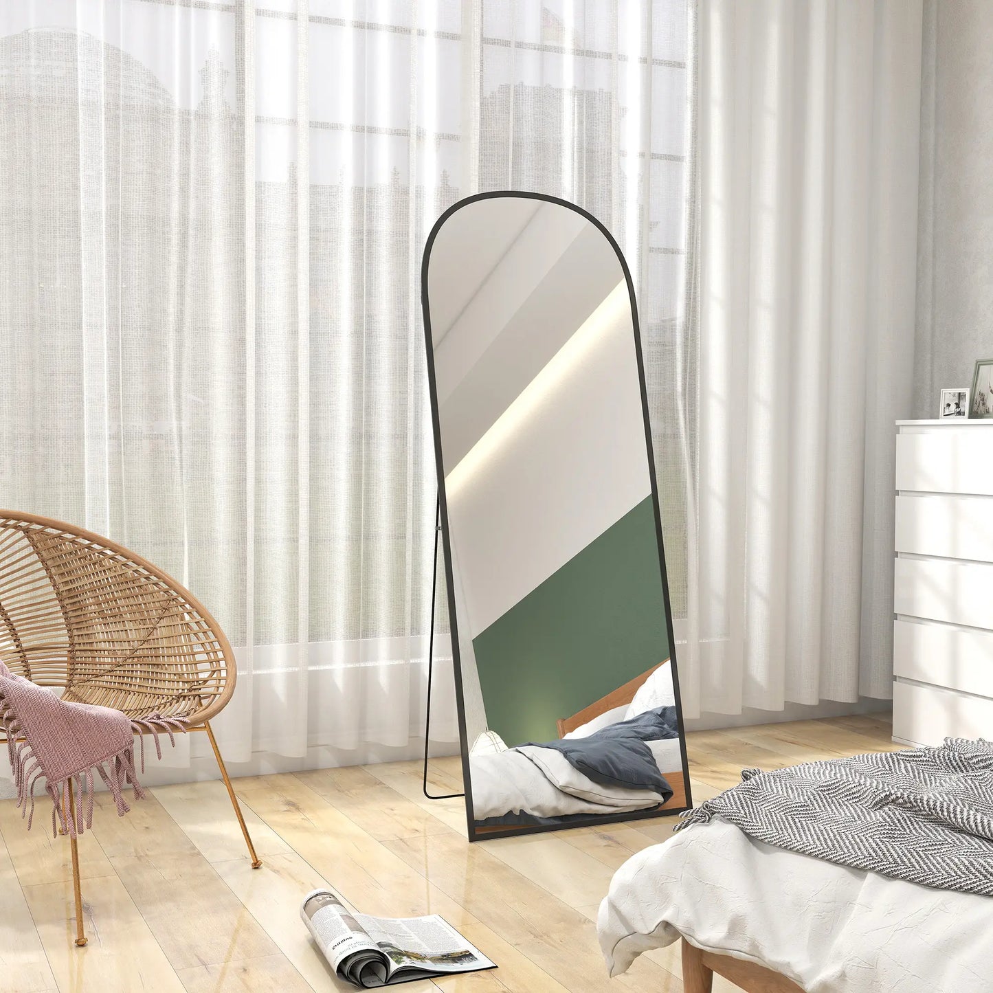 Arched Standing Mirror, 64" x 24", Full Length Mirror, Black Full Length Mirrors at Gallery Canada