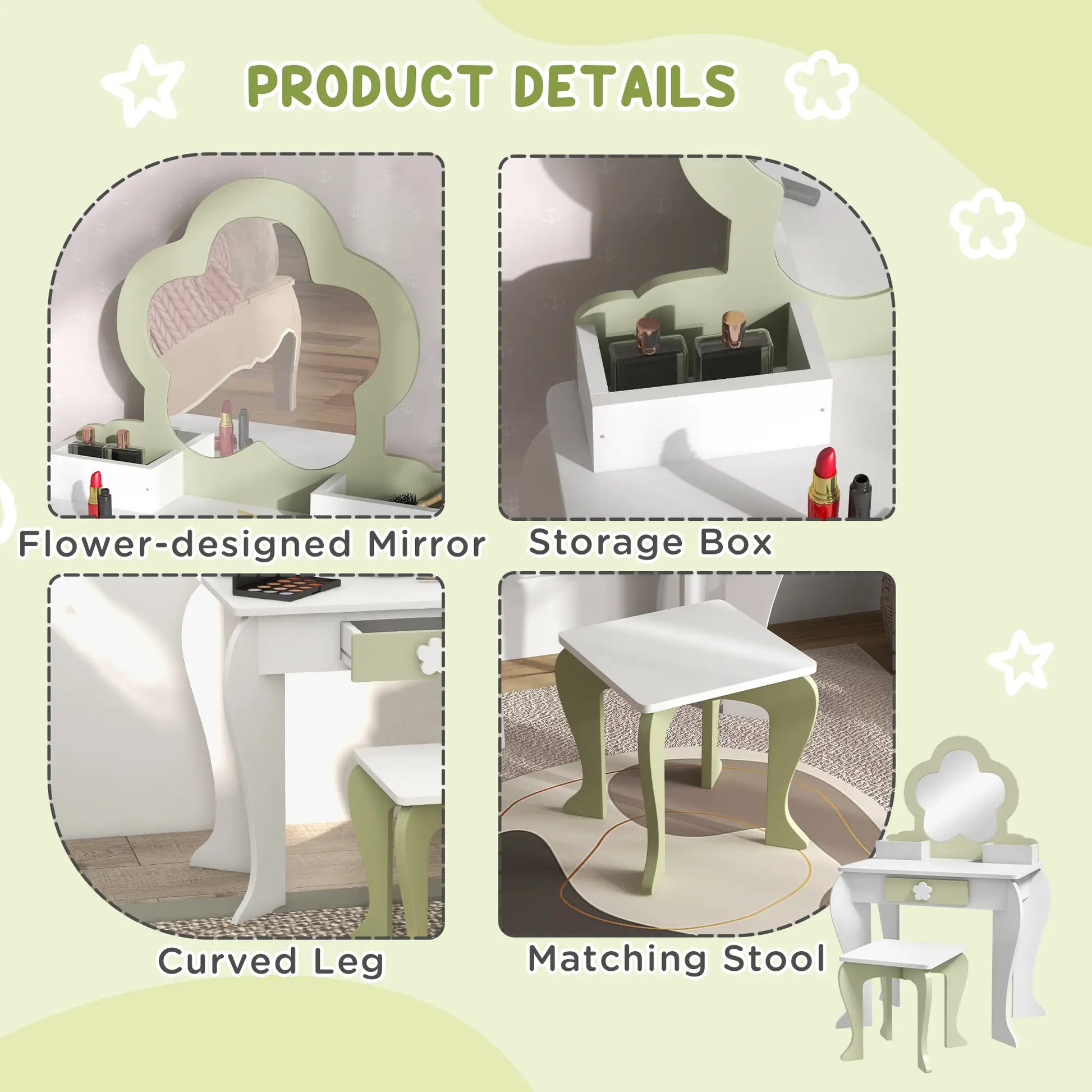 Kids Makeup Vanity Set with Stool, Mirror, Drawer, Storage Boxes, White Toy Vanity at Gallery Canada
