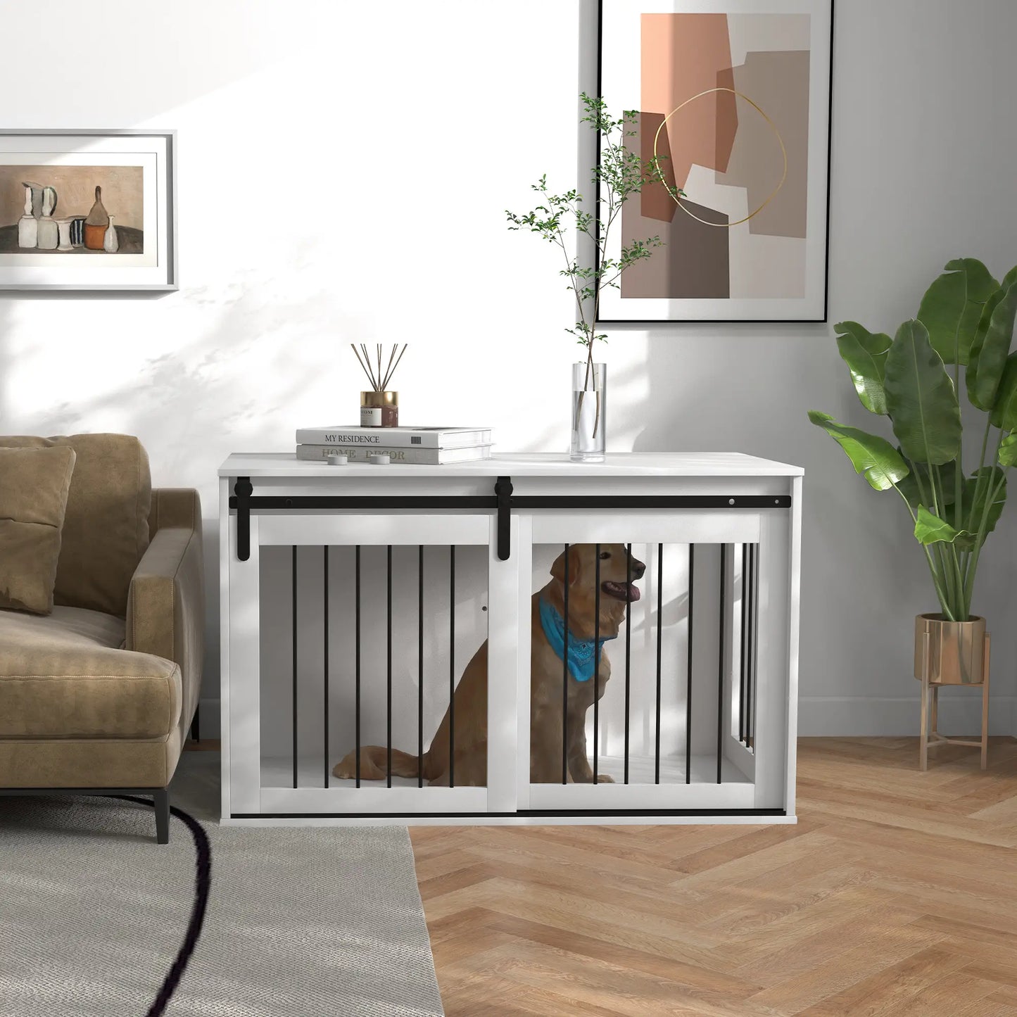 46.5" Dog Crate Furniture, End Side Table for Large Dogs, White Houses, Kennels & Pens at Gallery Canada
