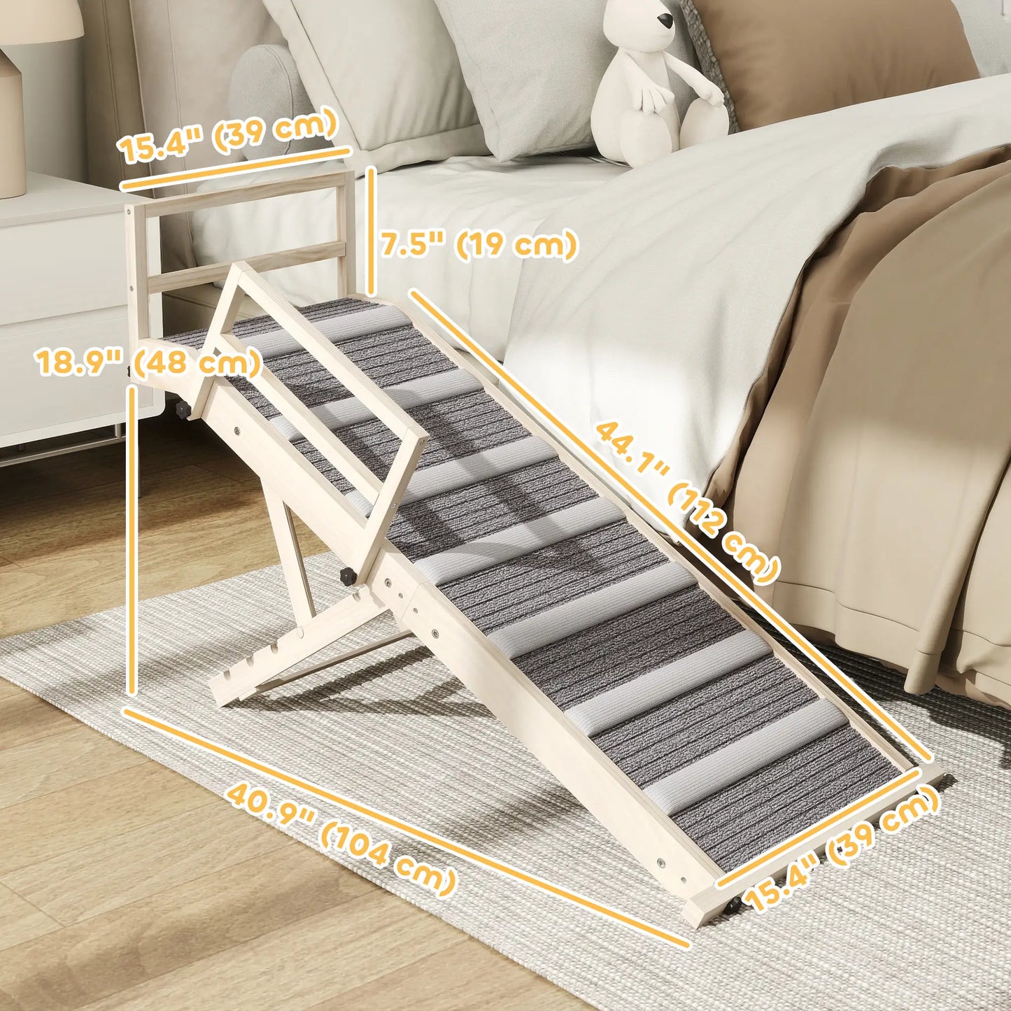 Folding Dog Ramp, 4 Adjustable Height 15" to 19", Side Rails Dog Stairs at Gallery Canada