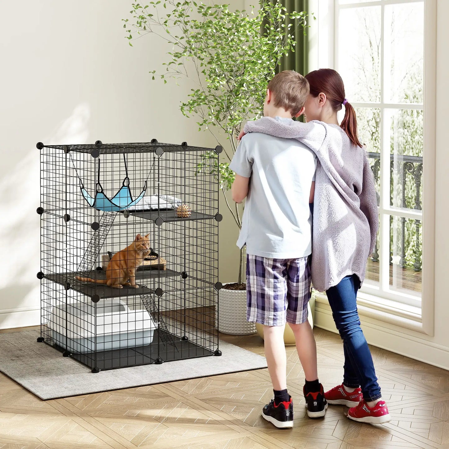 3 Tier Cat Cage Crate, DIY Pet Playpen, Black Outdoor Cat Enclosures at Gallery Canada