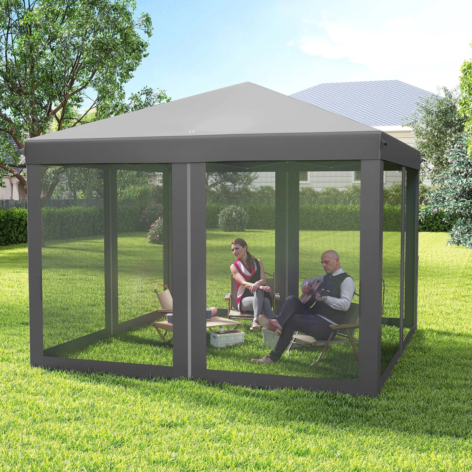 10' x 10' Pop Up Canopy Tent, Foldable With Zipper Mesh Sidewalls, Light Grey Pop Up Canopies at Gallery Canada