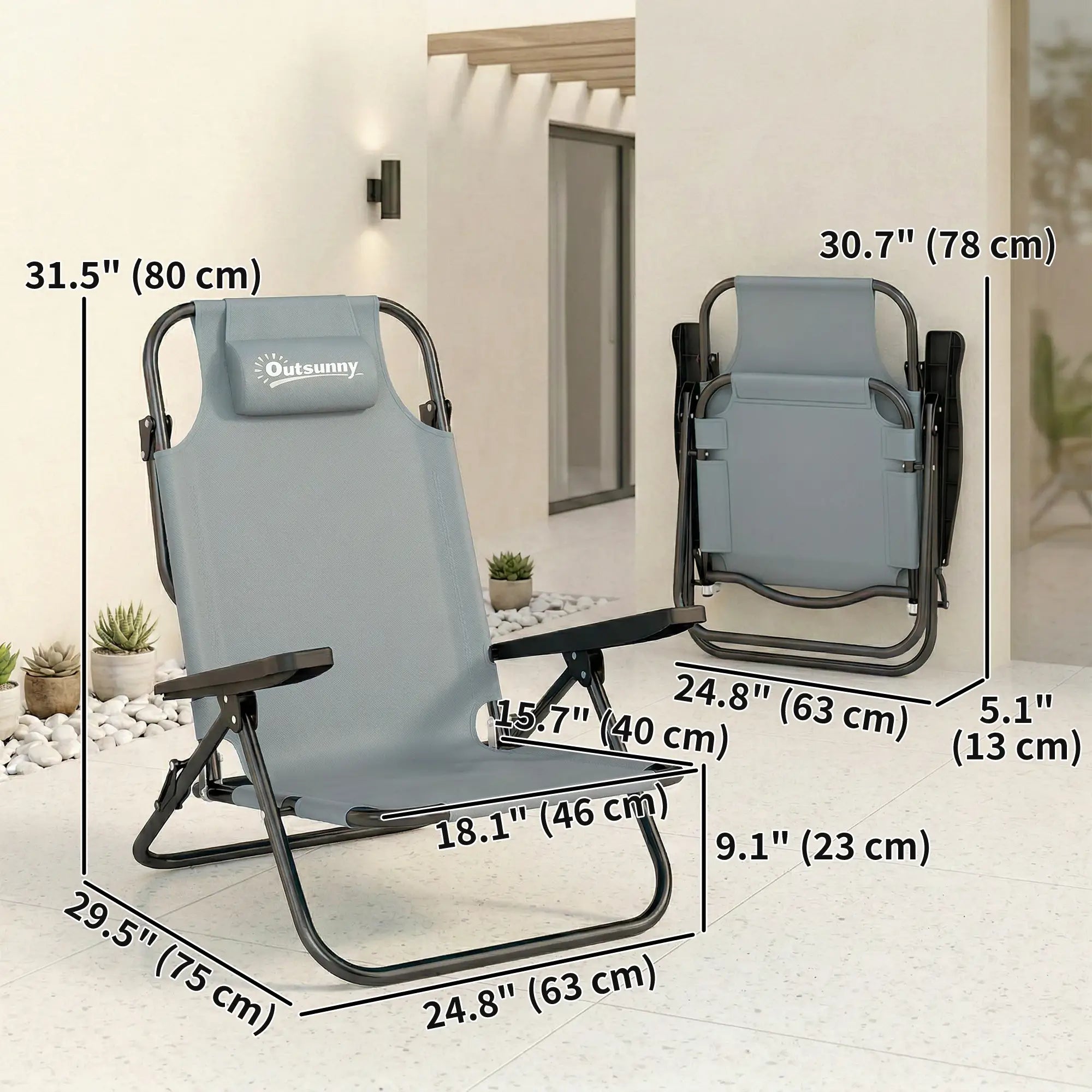 2 Beach Chair, 5-Position Adjustable, Folding Camping Chair, Light Grey Beach Accessories at Gallery Canada