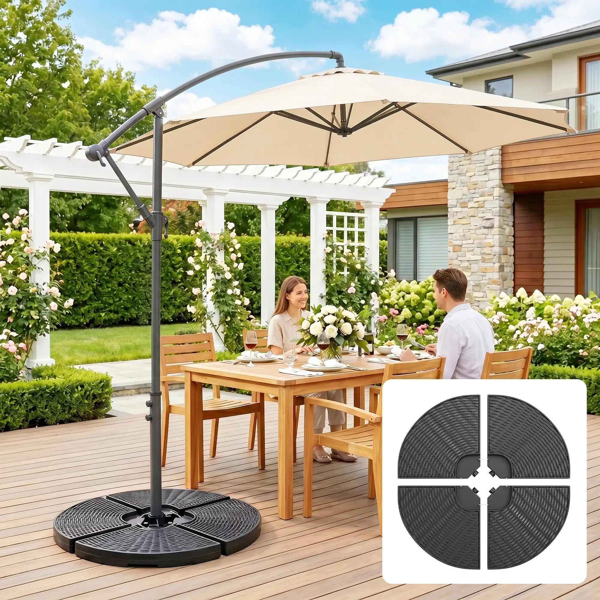 4PCs Cantilever Umbrella Base Weights, Wicker Effect HDPE, Black Umbrella Bases at Gallery Canada