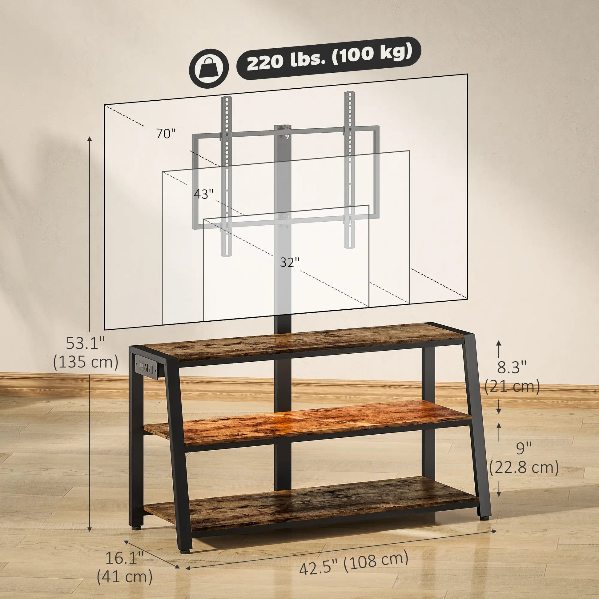 TV Stand with Mount, Power Outlet, LED Lights, for 32-70 Inch TVs TV Stands at Gallery Canada