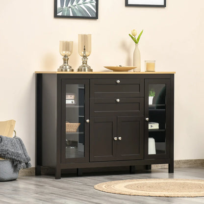 Buffet Cabinet Sideboard, 2 Drawers, 3 Storage Cabinets, Glass Doors, Dark Brown Bar Cabinets at Gallery Canada