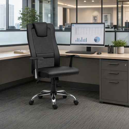 Ergonomic Office Chair, Thick Padded Headrest, Mesh Desk Chair, Tilt Function, Armrest, Black