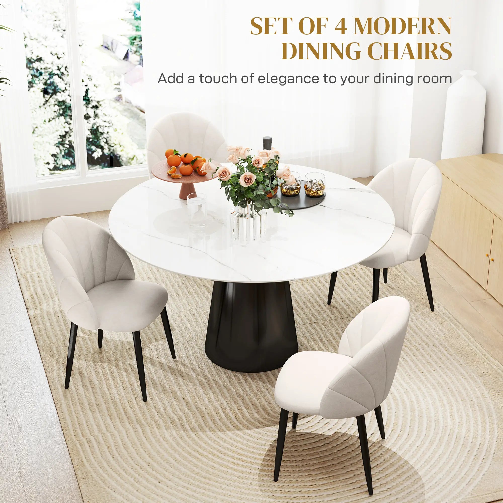 Modern Dining Chairs Set of 4, Upholstered, Metal Legs, Cream White Dining Chairs at Gallery Canada