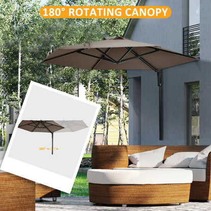8 ft Wall Mounted Umbrella, 180° Rotatable Canopy, Khaki Sun Umbrellas at Gallery Canada