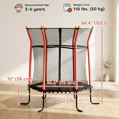 64" Kids Trampoline, Indoor Outdoor, Enclosure Net, Red Trampolines at Gallery Canada