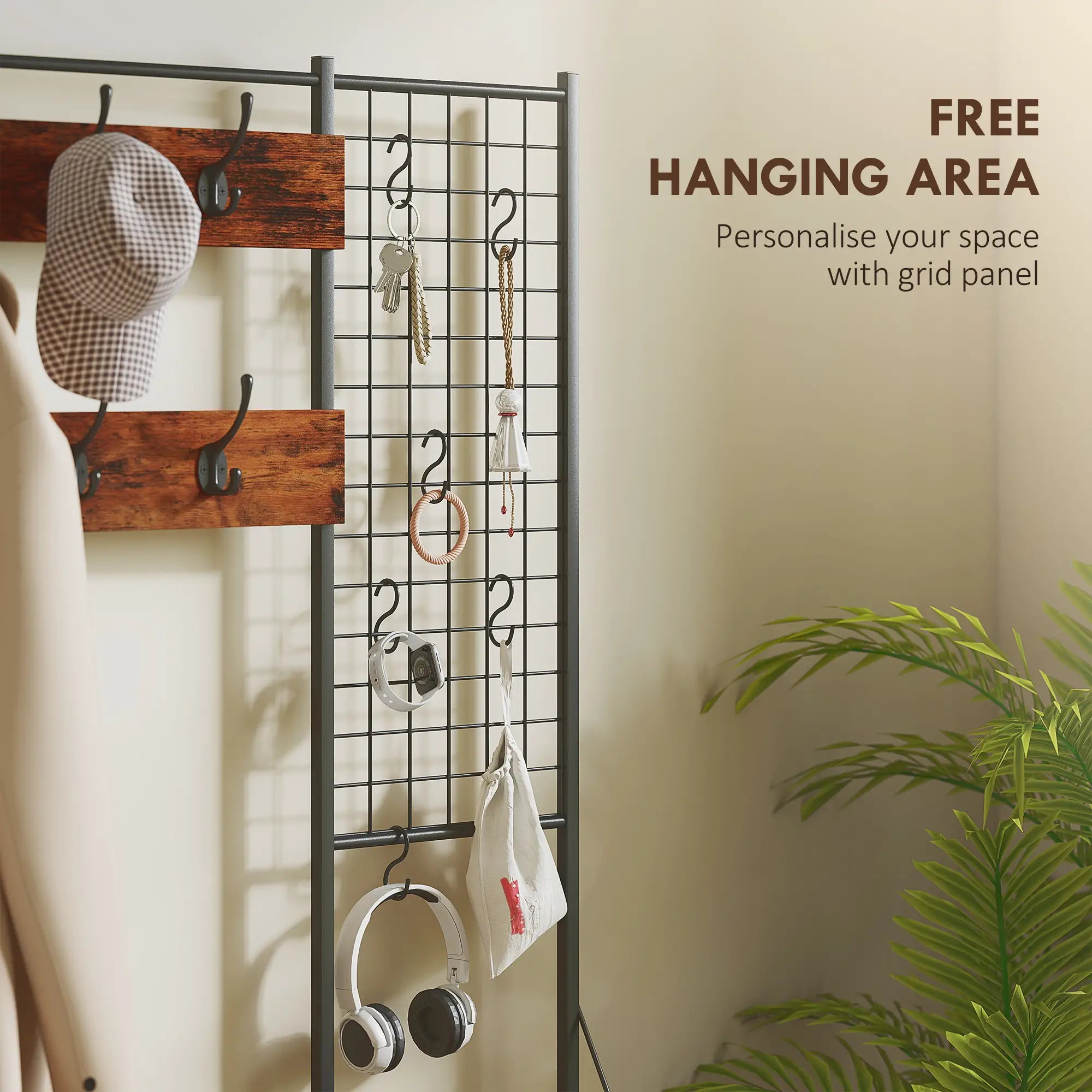 4-In-1 Coat Rack, 7 Drawer Fabric Dresser, Hall Tree 14 Hooks, Rustic Brown Clothing Storage at Gallery Canada