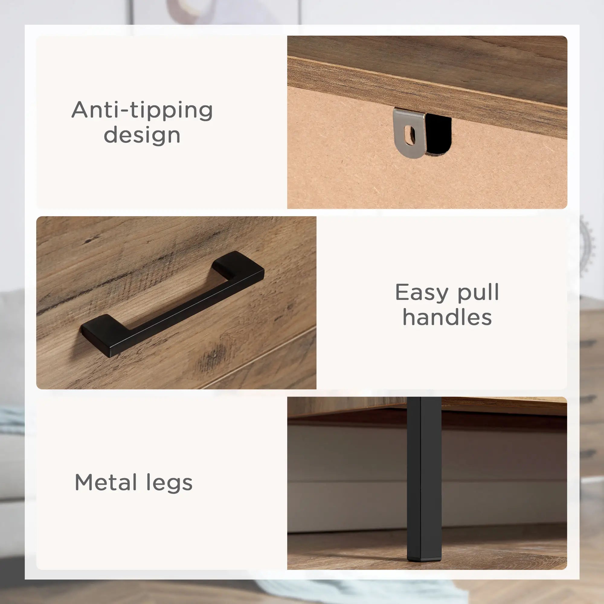 4 Drawer Dresser, Metal Frame, for Bedroom, Living Room, Brown Storage Cabinets at Gallery Canada