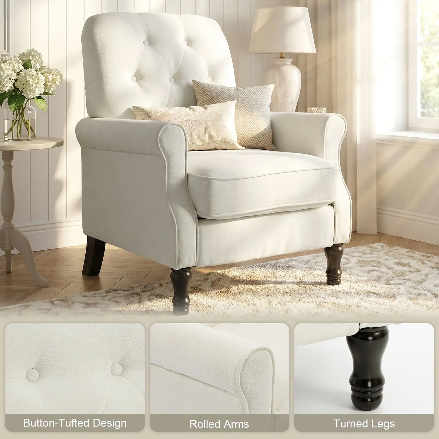 Accent Chair, Mid-Century Modern Armchair, Cream White Single Sofas at Gallery Canada