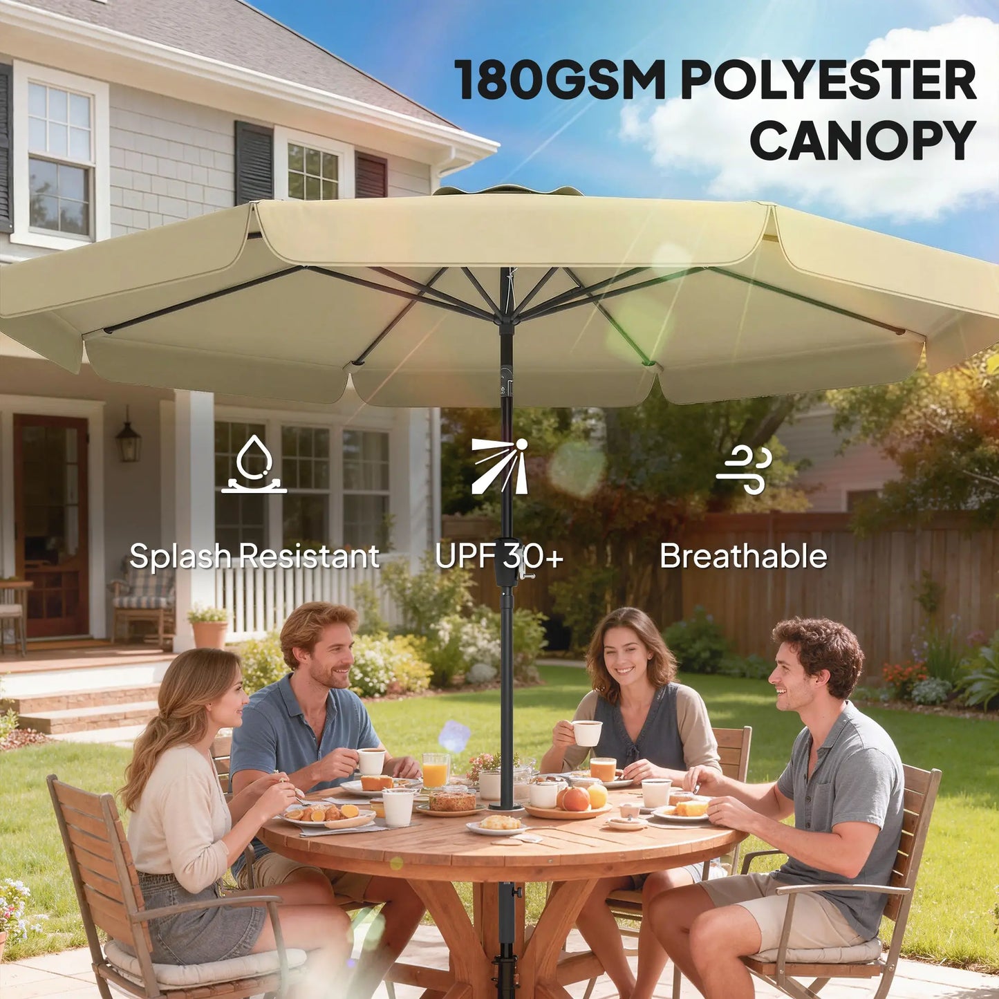 10 ft Outdoor Patio Umbrella, Push Button Tilt Crank, Khaki Sun Umbrellas at Gallery Canada