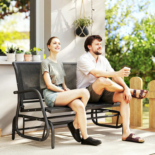 Outdoor Glider Bench, 2 Seater Garden Patio Chair, Black Outdoor Gliders Black Fabric, Black Frame at Gallery Canada