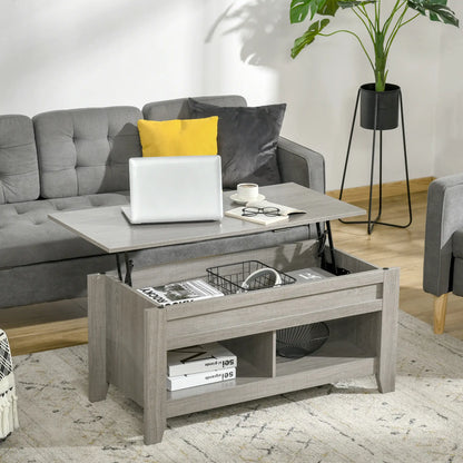 Lift Top Coffee Table, Hidden Storage, Open Shelves, Light Grey Coffee Tables at Gallery Canada