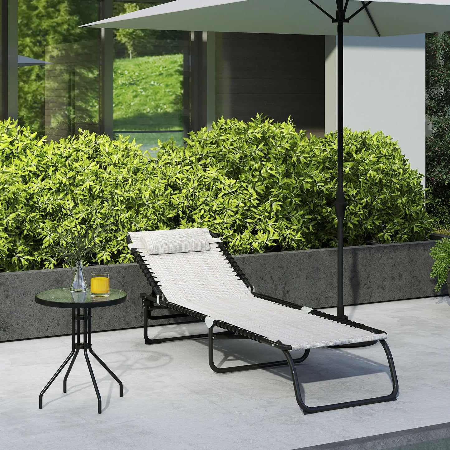 Outdoor Folding Lounge Chair, 4-Level Adjustable, Cream Lounger Chairs at Gallery Canada