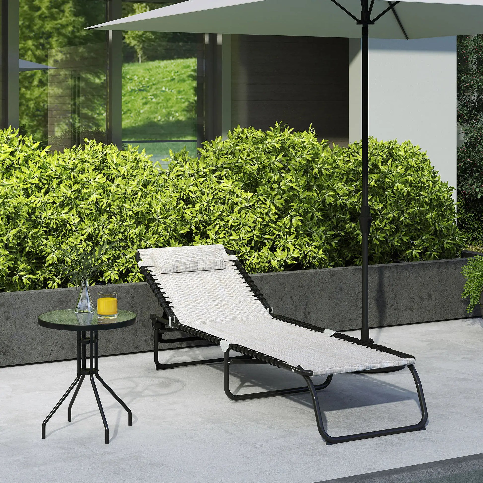 Outdoor Folding Lounge Chair, 4-Level Adjustable, Cream Lounger Chairs at Gallery Canada