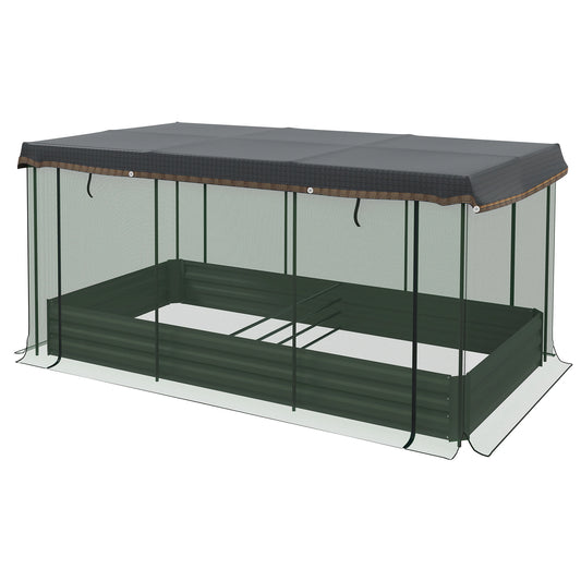 Galvanized Steel Planter Box with Cage, Shade Cloth, Raised Garden Bed Raised Garden Beds Grey planter, Green net, Black shade cloth at Gallery Canada