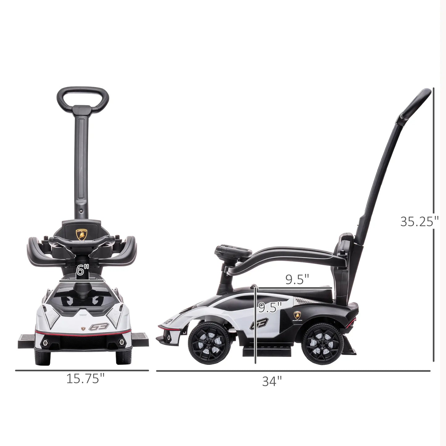 3 in 1 Ride on Push Car for Toddlers, Safety Footrest Horn, White Push Cars for Toddlers at Gallery Canada