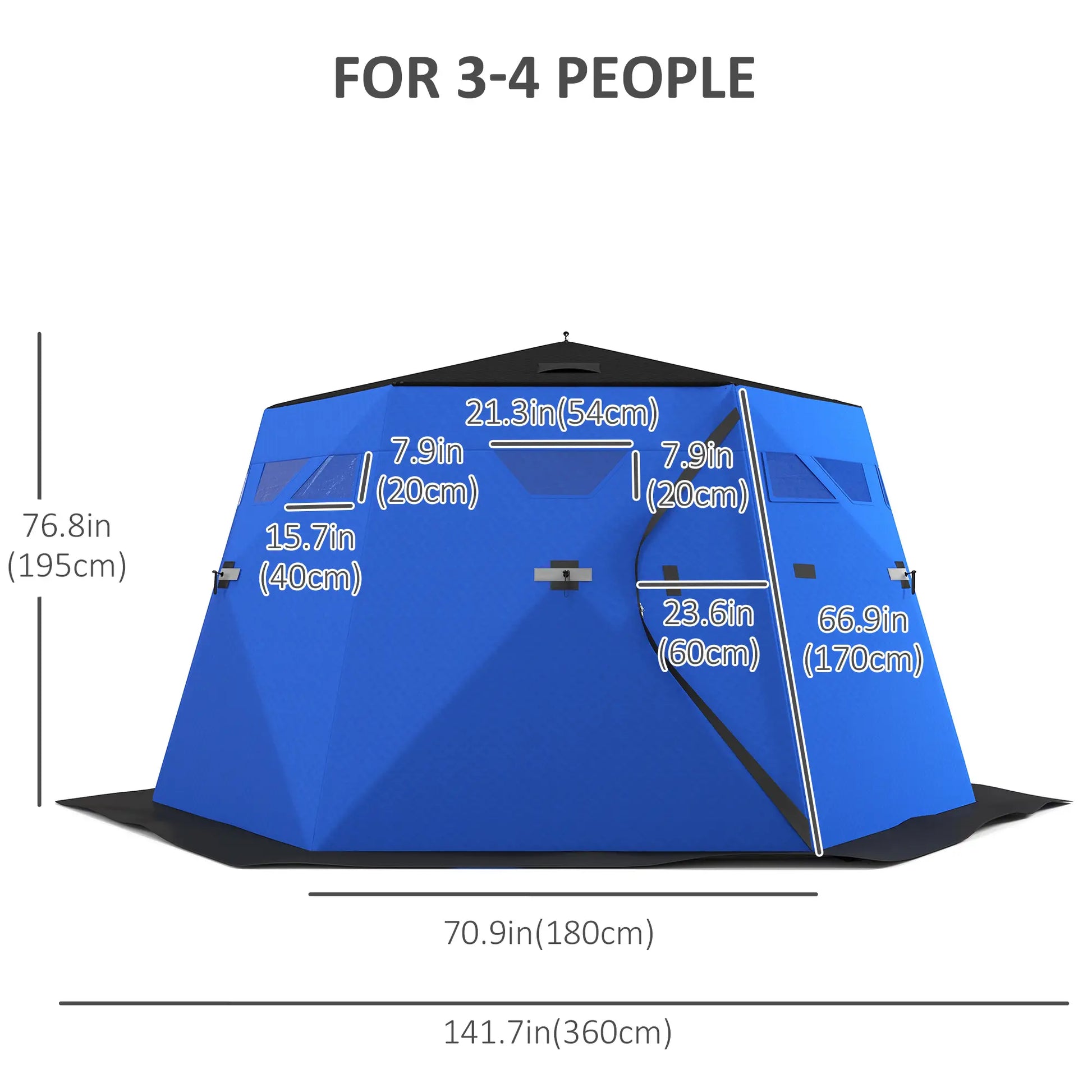 4 Person Insulated Ice Fishing Shelter, Pop-Up Tent with Carry Bag, Two Doors, Blue Ice Fishing Tents at Gallery Canada