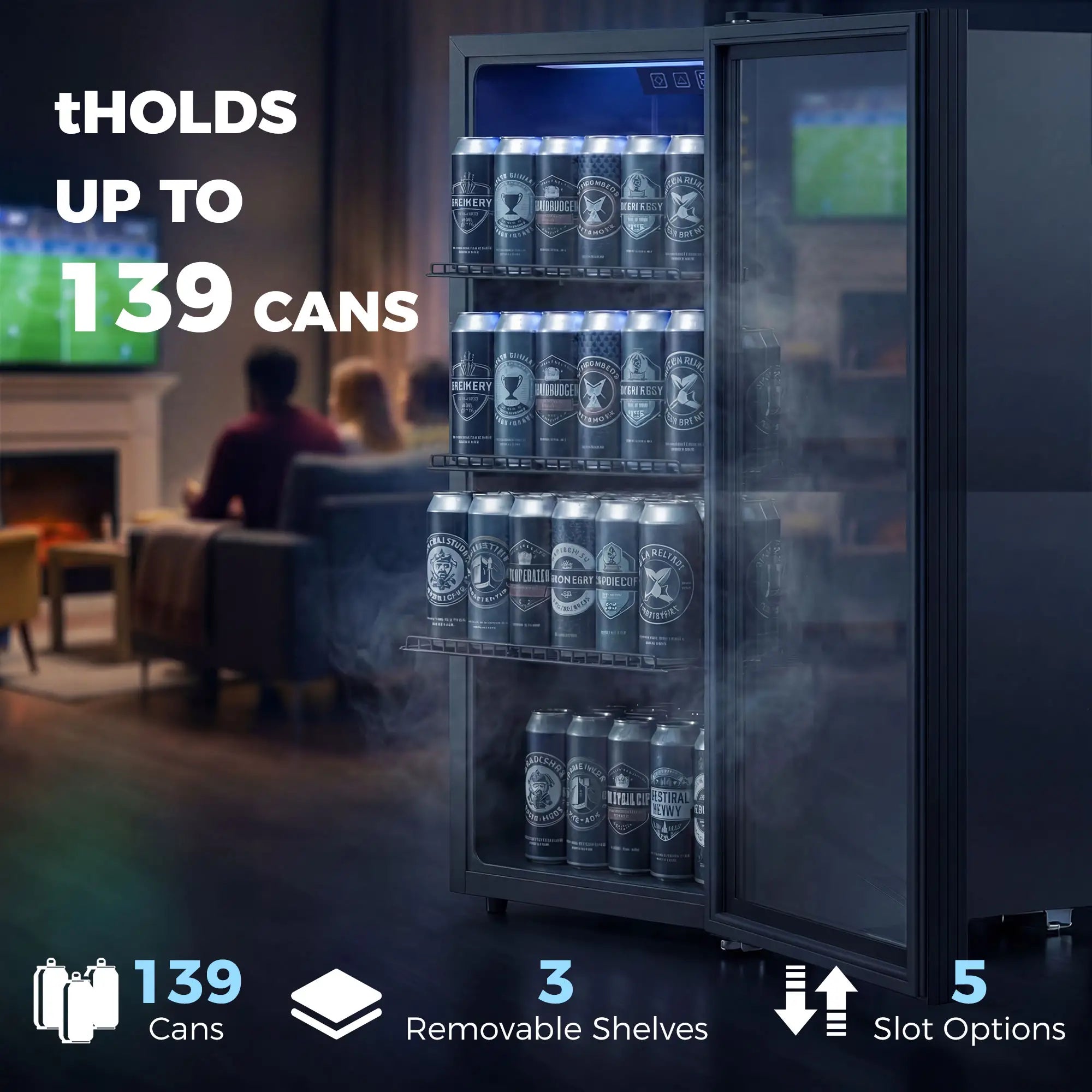 3.2 Cu.Ft Beverage Refrigerator, 139 Can Beverage Fridge Cooler with Double-Layer Glass Door Small Kitchen Appliances at Gallery Canada