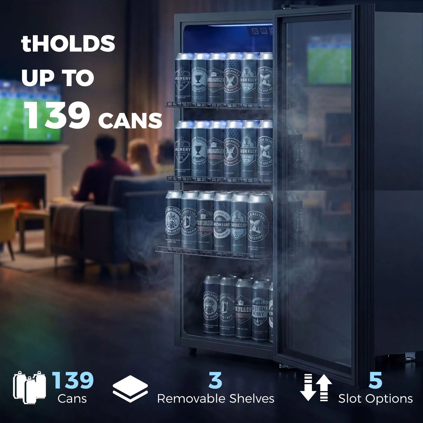 3.2 Cu.Ft Beverage Refrigerator, 139 Can Beverage Fridge Cooler with Double-Layer Glass Door Small Kitchen Appliances at Gallery Canada