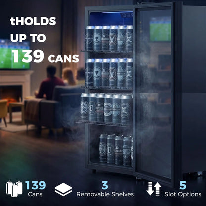 3.2 Cu.Ft Beverage Refrigerator, 139 Can Beverage Fridge Cooler with Double-Layer Glass Door Small Kitchen Appliances at Gallery Canada