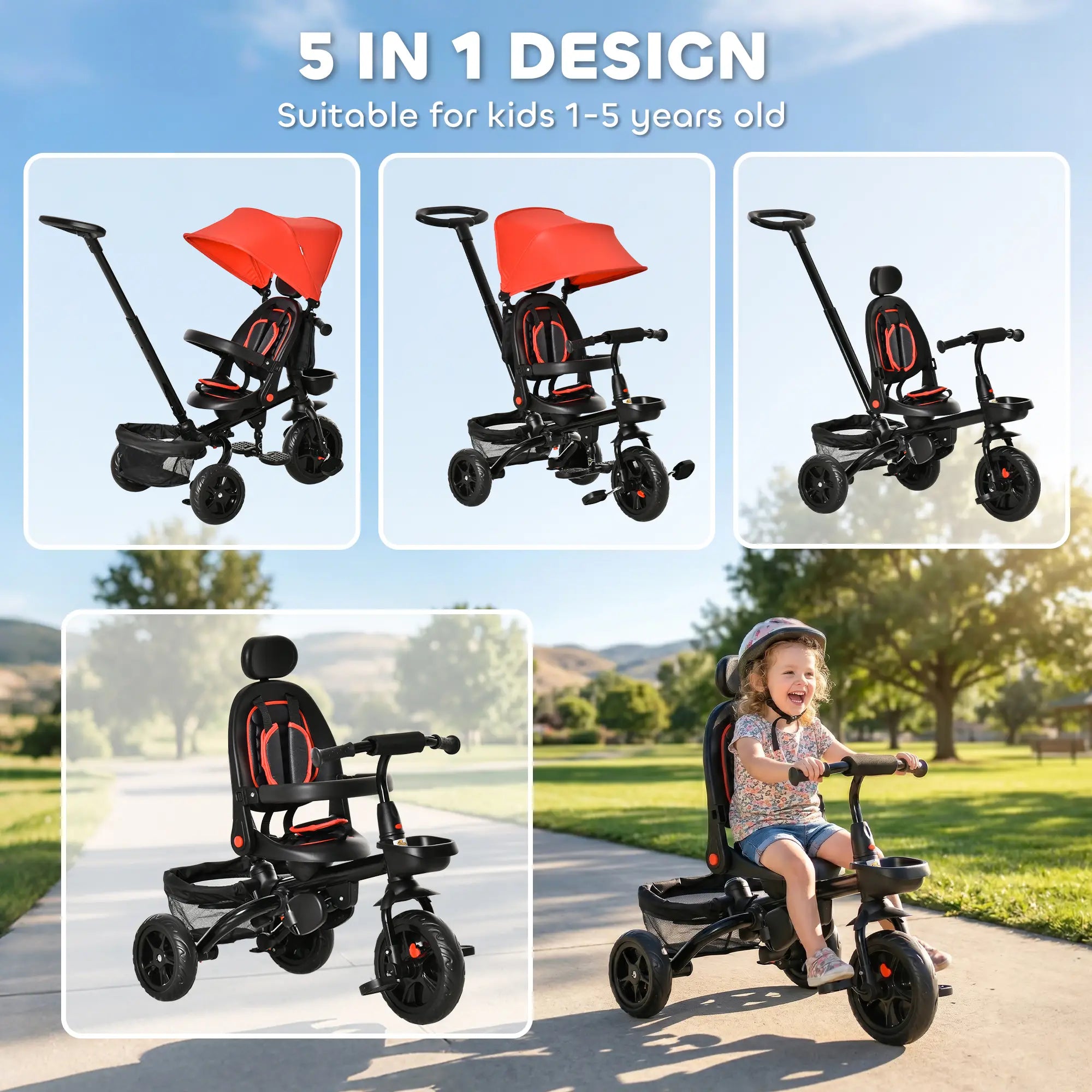 Toddler Tricycle, 4 in 1 Kids Trike, Adjustable Seat, Push Bike, Red Tricycles for Kids at Gallery Canada