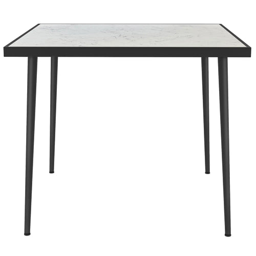 Square Outdoor Dining Table for 4, Marble Effect Glass Top, Steel Frame, White
